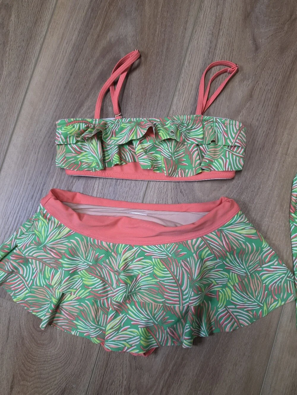 Cabana Life Coral Trim Green Pink Tropical Print Swim Top, Bottoms, Rashguard